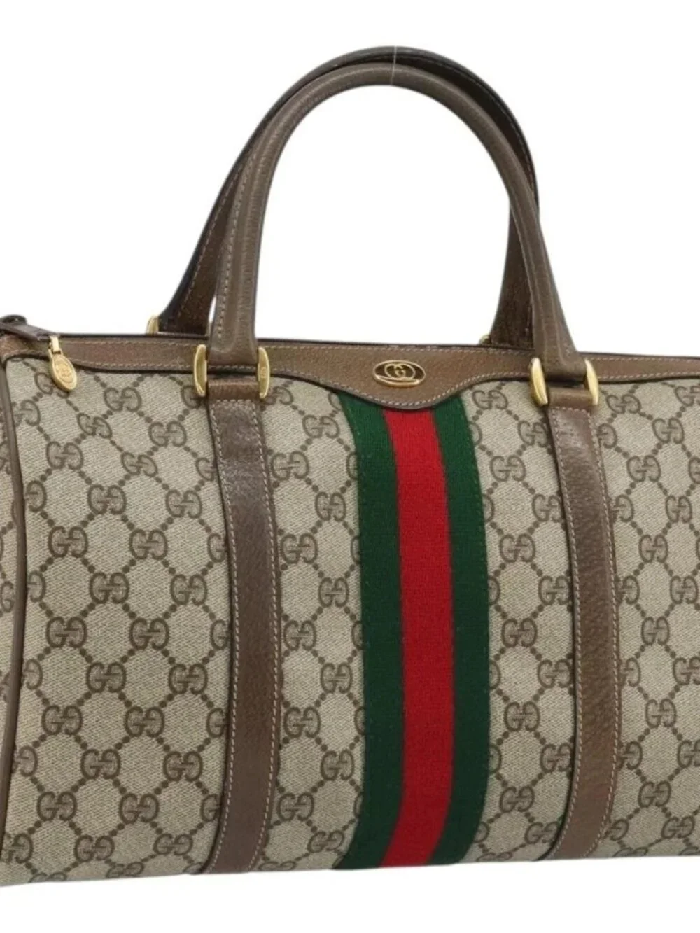 GUCCI GG Supreme Web Sherry Line Boston Bag PVC Beige Gold 24 02 007 Auth ka2825 - Picture 2 of 16